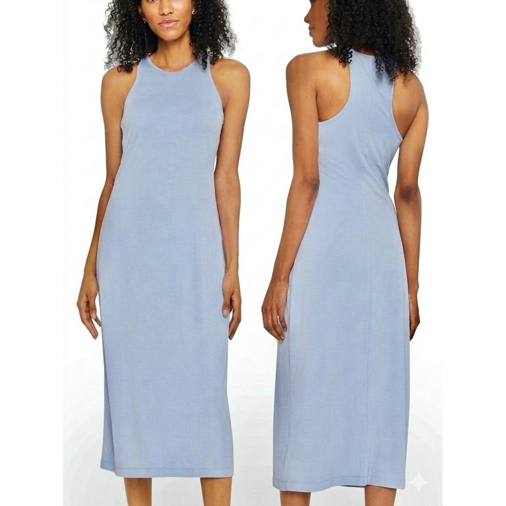 Club Monaco Womens Light Blue Ribbed Racerback Midi Column Dress XS 295726067